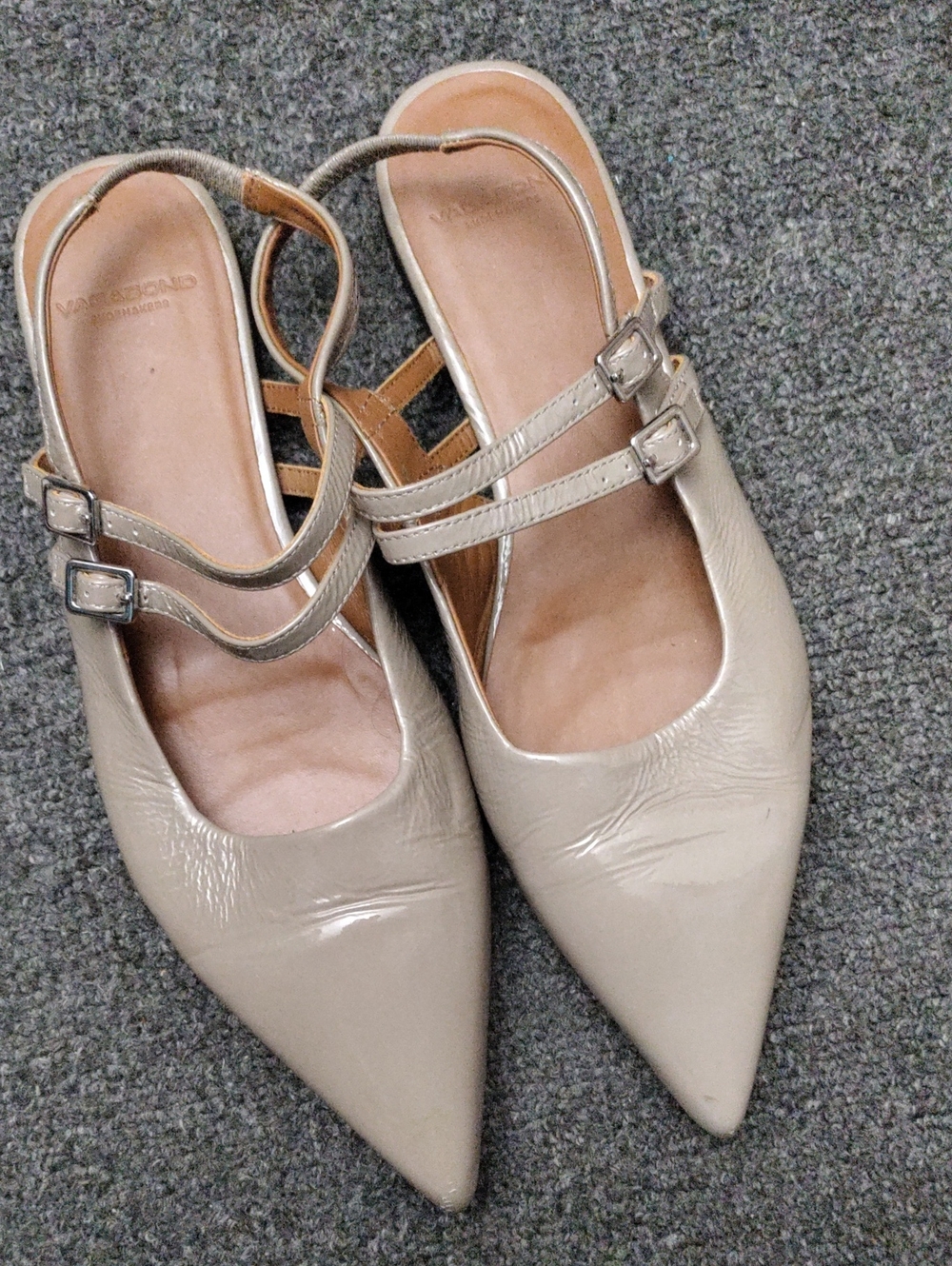 Vagabond Pointed Toe Double-Strap Slingback Flats - Light Beige